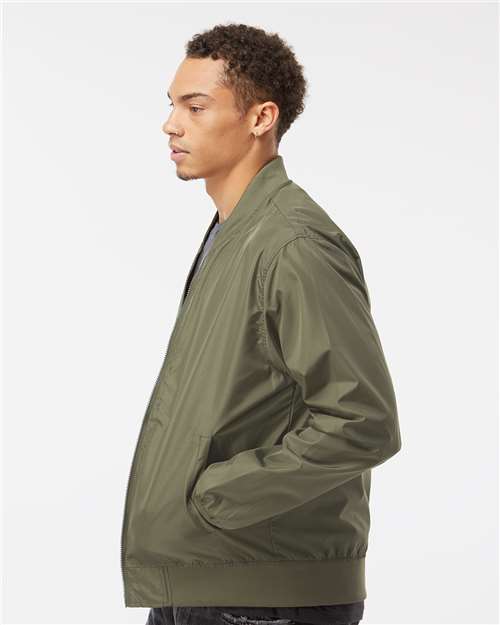 Independent Trading Co. EXP52BMR Unisex Lightweight Bomber Jacket - Army - model side
