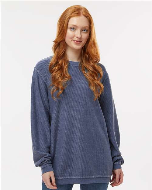 Boxercraft D02 Unisex Corded Crewneck Sweatshirt - Navy - model front