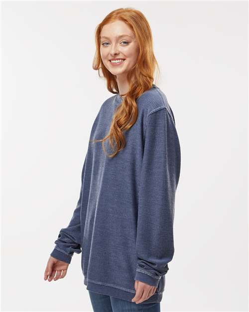 Boxercraft D02 Unisex Corded Crewneck Sweatshirt - Navy - model side
