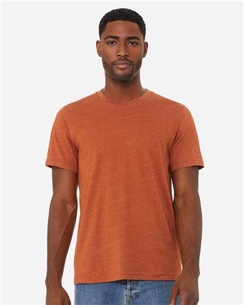 Bella+Canvas 3001CVC Unisex Heather CVC Short Sleeve Tee - Heather Autumn - model front