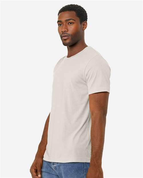 Bella+Canvas 3001CVC Unisex Heather CVC Short Sleeve Tee - Heather Dust - model side