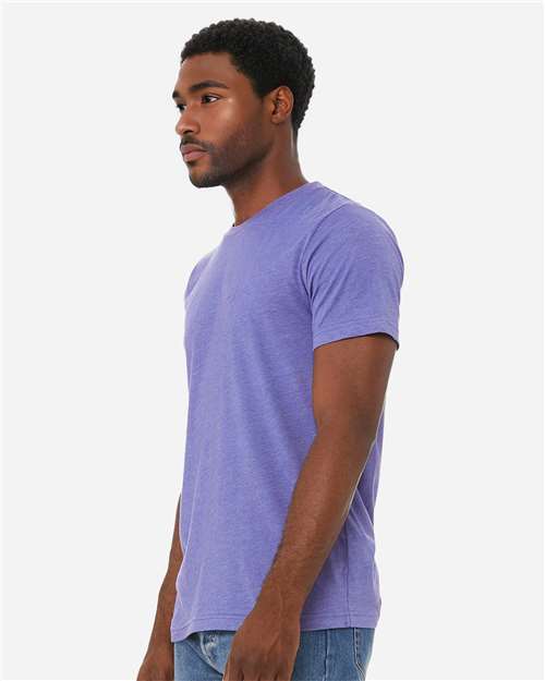 Bella+Canvas 3001CVC Unisex Heather CVC Short Sleeve Tee - Heather Lapis - model side
