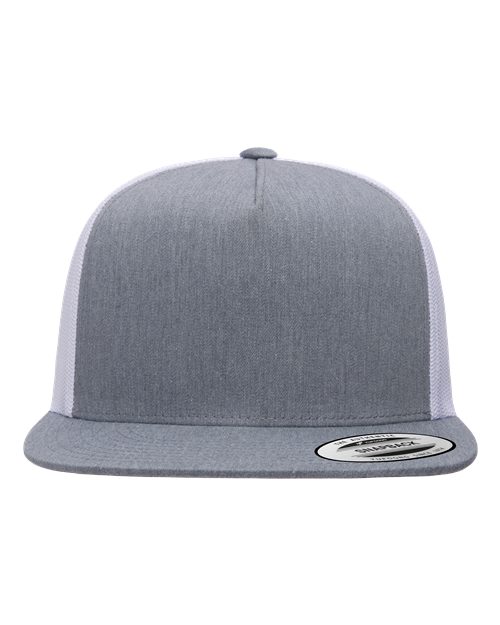 Yupoong 6006 Classic Five-Panel Trucker Cap - Heather/ White - front