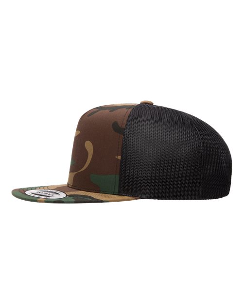 Yupoong 6006 Classic Five-Panel Trucker Cap - Green Camo/ Black - side