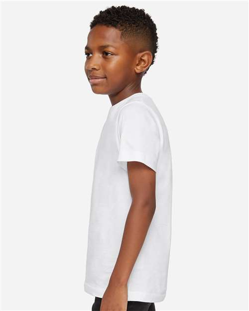 LAT 6101 Youth Fine Jersey Tee - Blended White - model side