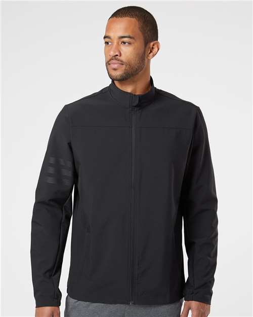 Adidas A267 Men's Wind Resistant Full-Zip Jacket - Black/ Black - model front