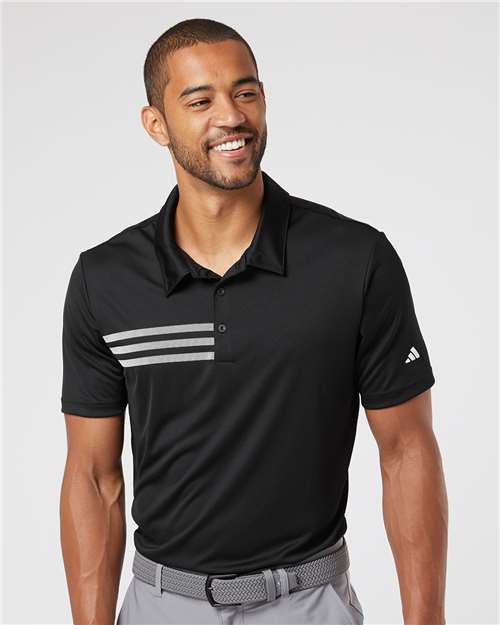 Adidas A324 Men's 3-Stripes Chest Polo - Black/ White - model front