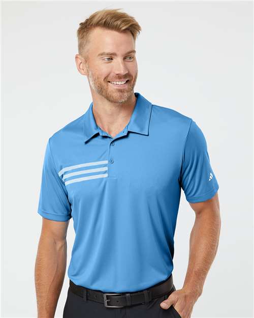 Adidas A324 Men's 3-Stripes Chest Polo - Lucky Blue/ White - model front