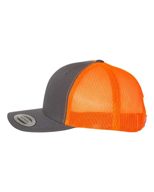 Yupoong 6606 Retro Trucker Cap - Charcoal/ Neon Orange - side