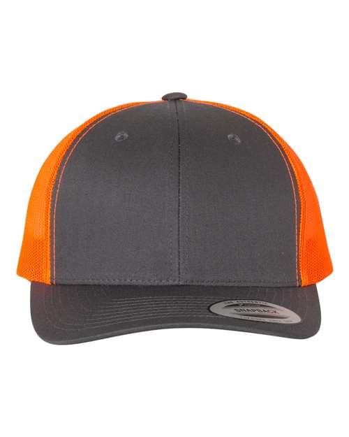 Yupoong 6606 Retro Trucker Cap - Charcoal/ Neon Orange - front