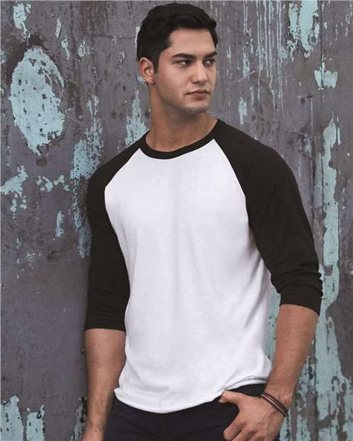 Jerzees 560RR Premium Blend Ringspun Three-Quarter Sleeve Raglan Baseball T-Shirt - White/ Black Ink - front