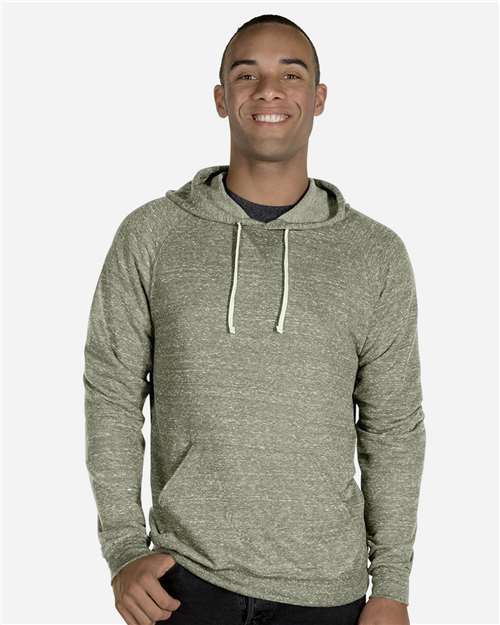 Jerzees 90MR Unisex Snow Heather French Terry Raglan Hooded Sweatshirt - Military Green - model front