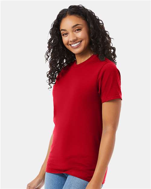 Hanes 5180 Unisex Beefy-T T-Shirt - Athletic Red - model side