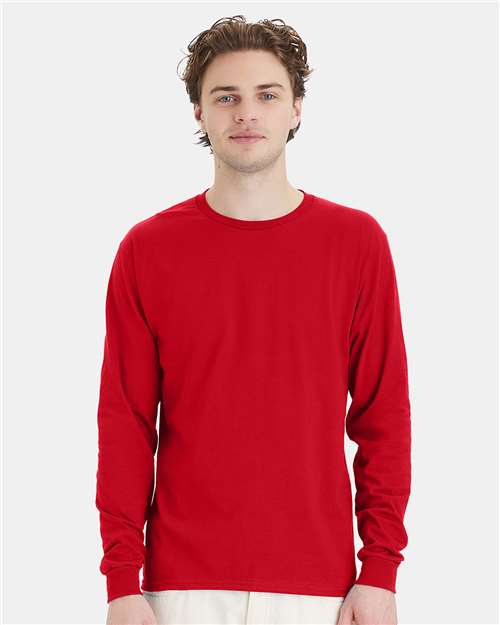 Hanes 5286 Essential-T Long Sleeve T-Shirt - Athletic Red - model front