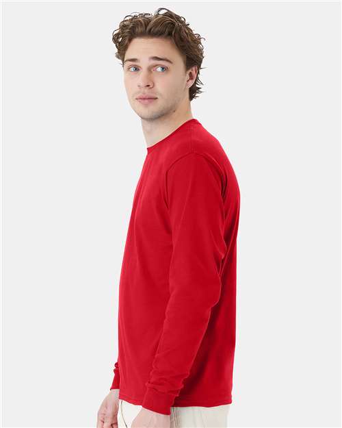 Hanes 5286 Essential-T Long Sleeve T-Shirt - Athletic Red - model side