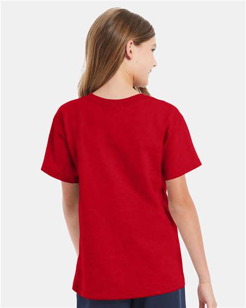 Hanes 5480 Youth Essential-T T-Shirt - Athletic Red - model back