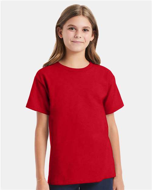 Hanes 5480 Youth Essential-T T-Shirt - Athletic Red - model front