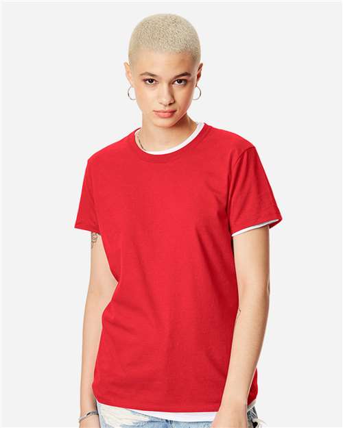 Hanes SL04 Women's Perfect-T T-Shirt - Athletic Red - model front