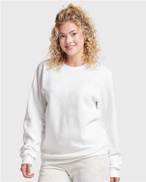Jerzees 701MR Unisex Eco Premium Blend Ring-Spun Crewneck Sweatshirt - White - model front
