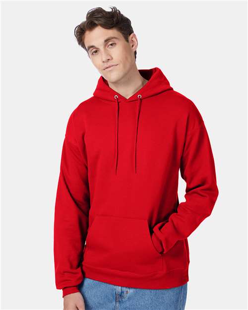 Hanes P170 EcoSmart Hooded Sweatshirt - Athletic Red - model front