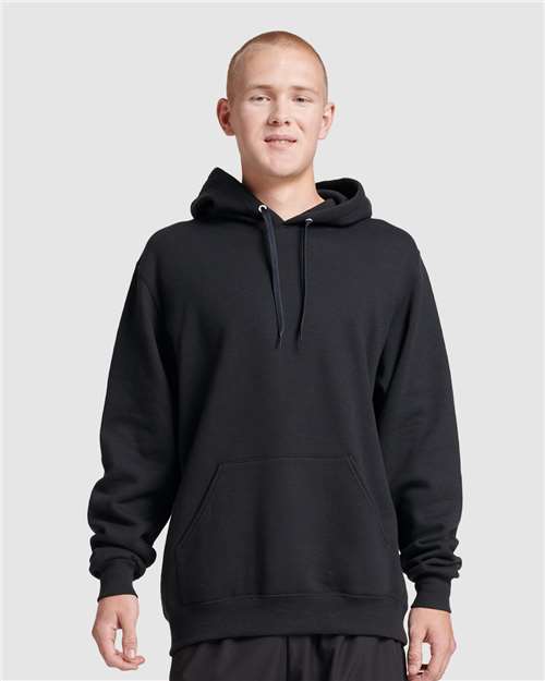 Jerzees 700MR Unisex Eco Premium Blend Ring-Spun Hooded Sweatshirt - Black Ink - model front