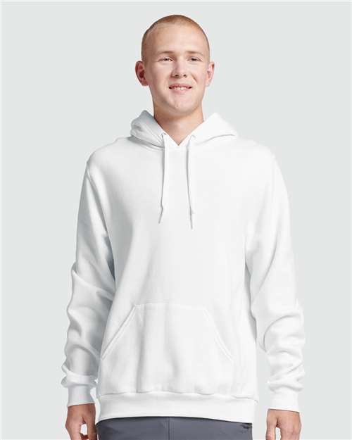 Jerzees 700MR Unisex Eco Premium Blend Ring-Spun Hooded Sweatshirt - White - model front