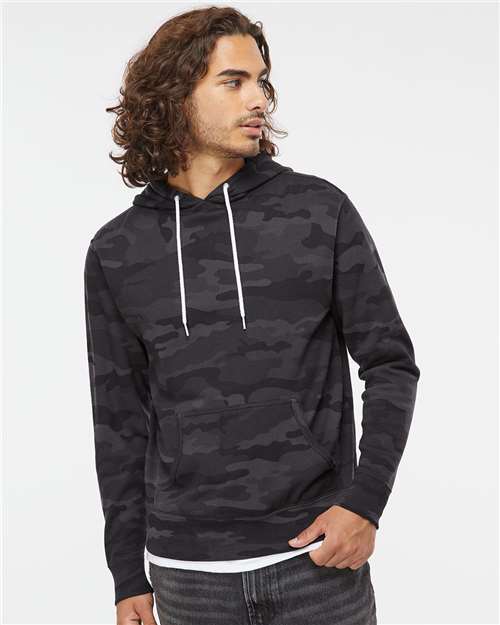 Independent Trading Co. AFX90UN Unisex Lightweight Hooded Sweatshirt - Black Camo - model front
