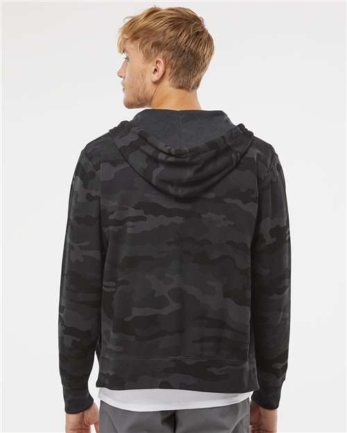 Independent Trading Co. AFX90UNZ Unisex Lightweight Full-Zip Hooded Sweatshirt - Black Camo - model back