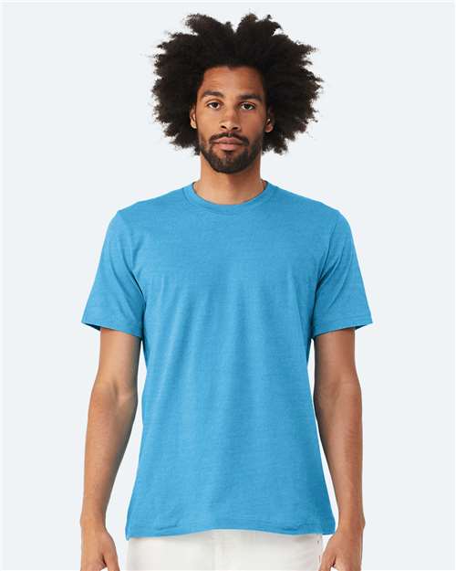 Bella+Canvas 3001CVC Unisex Heather CVC Short Sleeve Tee - Heather Aqua - model front