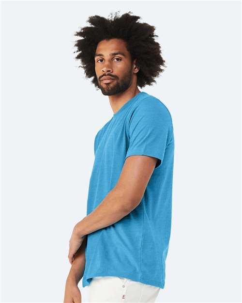 Bella+Canvas 3001CVC Unisex Heather CVC Short Sleeve Tee - Heather Aqua - model side