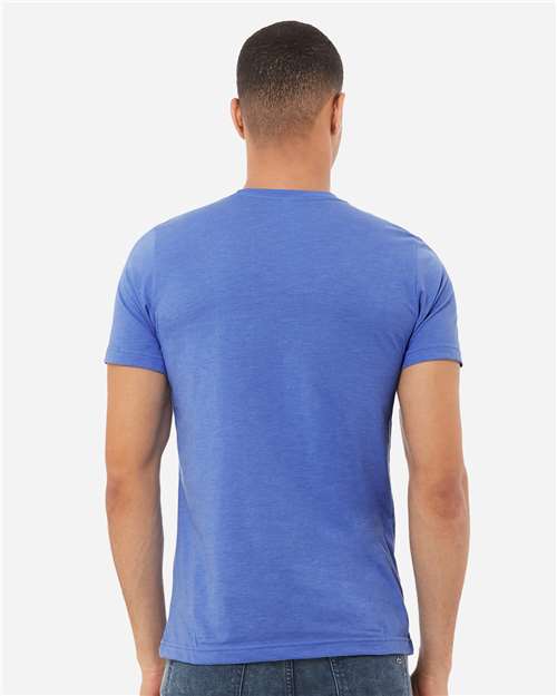 Bella+Canvas 3001CVC Unisex Heather CVC Short Sleeve Tee - Heather Columbia Blue - model back