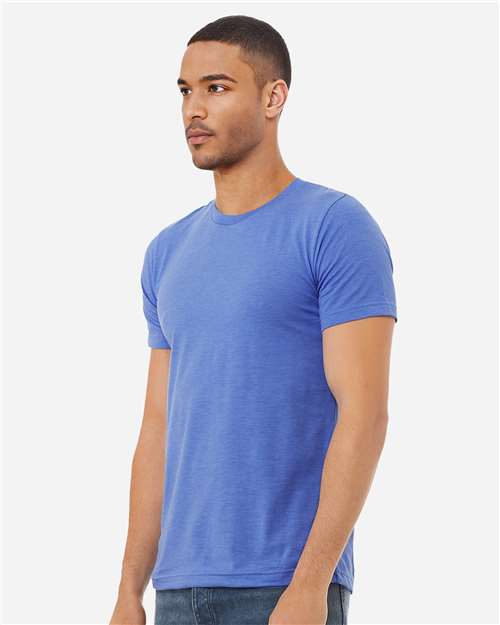 Bella+Canvas 3001CVC Unisex Heather CVC Short Sleeve Tee - Heather Columbia Blue - model side