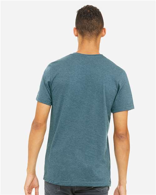Bella+Canvas 3001CVC Unisex Heather CVC Short Sleeve Tee - Heather Deep Teal - model back