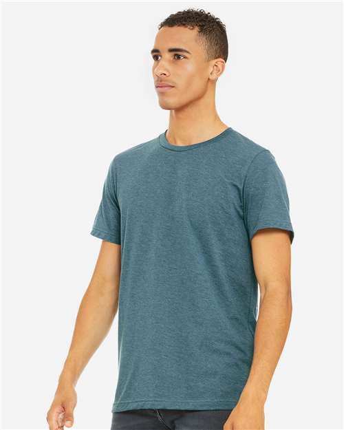 Bella+Canvas 3001CVC Unisex Heather CVC Short Sleeve Tee - Heather Deep Teal - model side