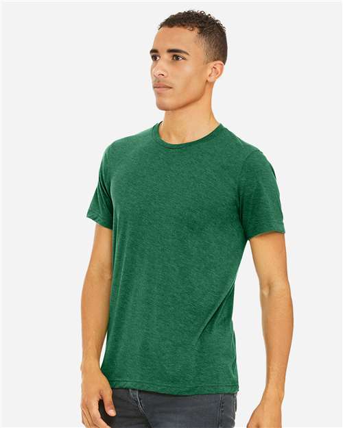 Bella+Canvas 3001CVC Unisex Heather CVC Short Sleeve Tee - Heather Grass Green - model side