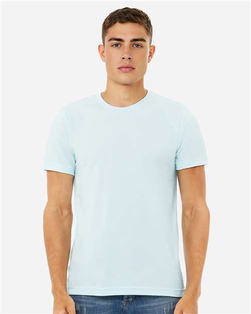 Bella+Canvas 3001CVC Unisex Heather CVC Short Sleeve Tee - Heather Ice Blue - model front