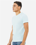 Bella+Canvas 3001CVC Unisex Heather CVC Short Sleeve Tee - Heather Ice Blue - model side