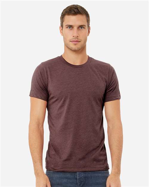 Bella+Canvas 3001CVC Unisex Heather CVC Short Sleeve Tee - Heather Maroon - model front