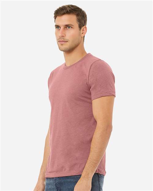 Bella+Canvas 3001CVC Unisex Heather CVC Short Sleeve Tee - Heather Mauve - model side