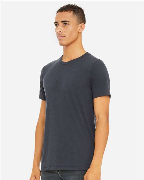 Bella+Canvas 3001CVC Unisex Heather CVC Short Sleeve Tee - Heather Midnight Navy - model side