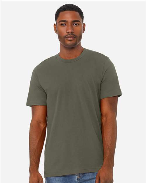 Bella+Canvas 3001CVC Unisex Heather CVC Short Sleeve Tee - Heather Military Green - model front