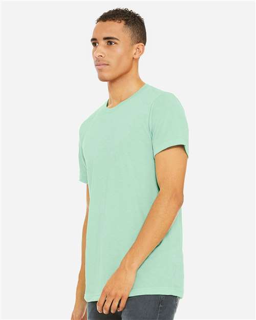 Bella+Canvas 3001CVC Unisex Heather CVC Short Sleeve Tee - Heather Mint - model side