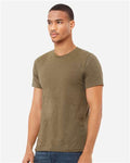 Bella+Canvas 3001CVC Unisex Heather CVC Short Sleeve Tee - Heather Olive - model side
