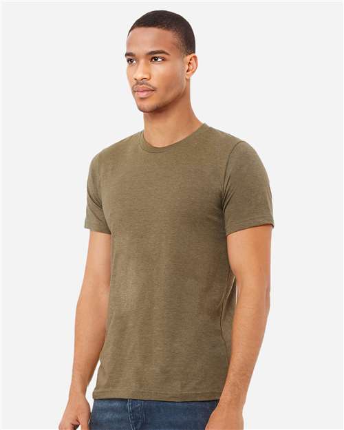 Bella+Canvas 3001CVC Unisex Heather CVC Short Sleeve Tee - Heather Olive - model side