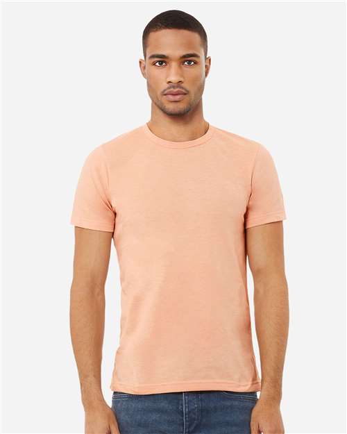 Bella+Canvas 3001CVC Unisex Heather CVC Short Sleeve Tee - Heather Peach - model front