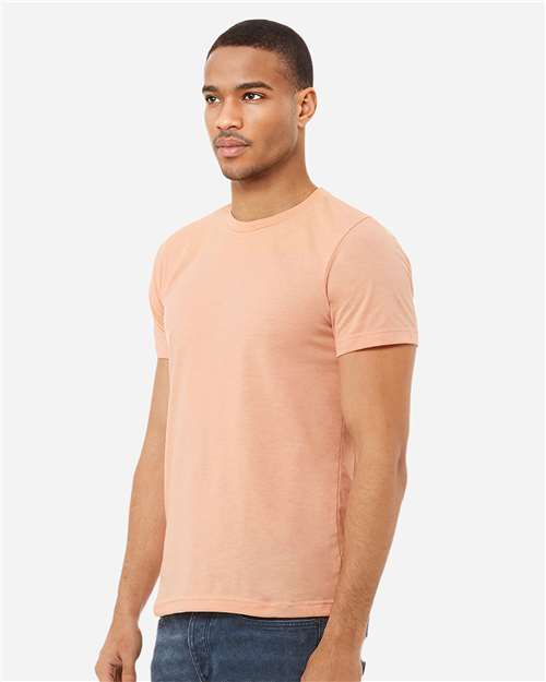Bella+Canvas 3001CVC Unisex Heather CVC Short Sleeve Tee - Heather Peach - model side