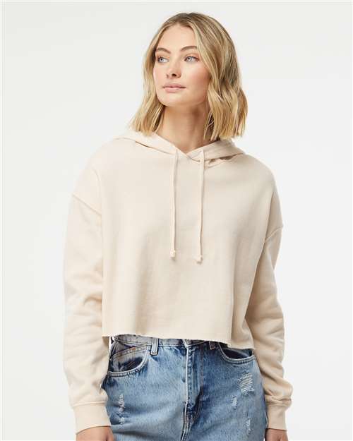 Independent Trading Co. AFX64CRP Women’s Lightweight Crop Hooded Sweatshirt - Bone - model front