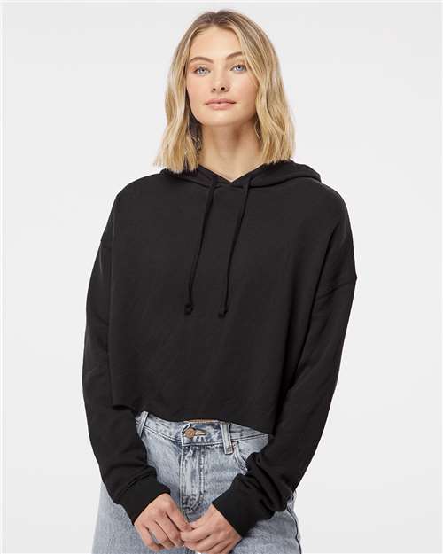 Independent Trading Co. AFX64CRP Women’s Lightweight Crop Hooded Sweatshirt - Black - model front