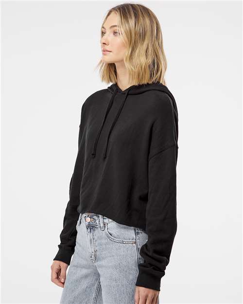 Independent Trading Co. AFX64CRP Women’s Lightweight Crop Hooded Sweatshirt - Black - model side