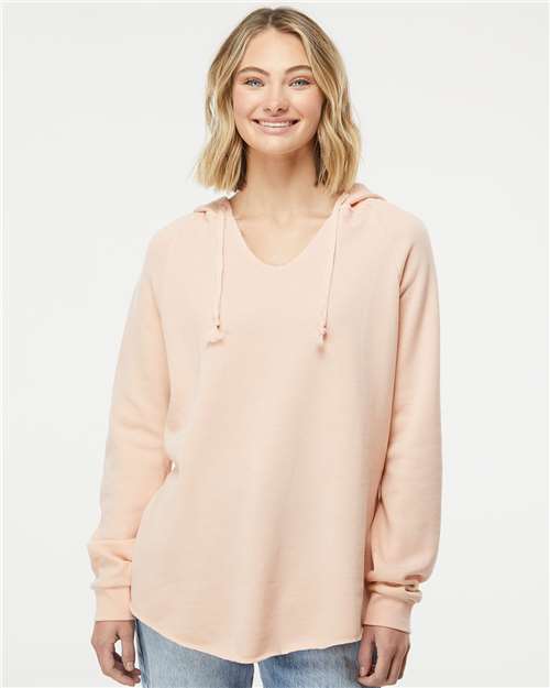 Independent Trading Co. PRM2500 Women’s Lightweight California Wave Wash Hooded Sweatshirt - Blush - model front